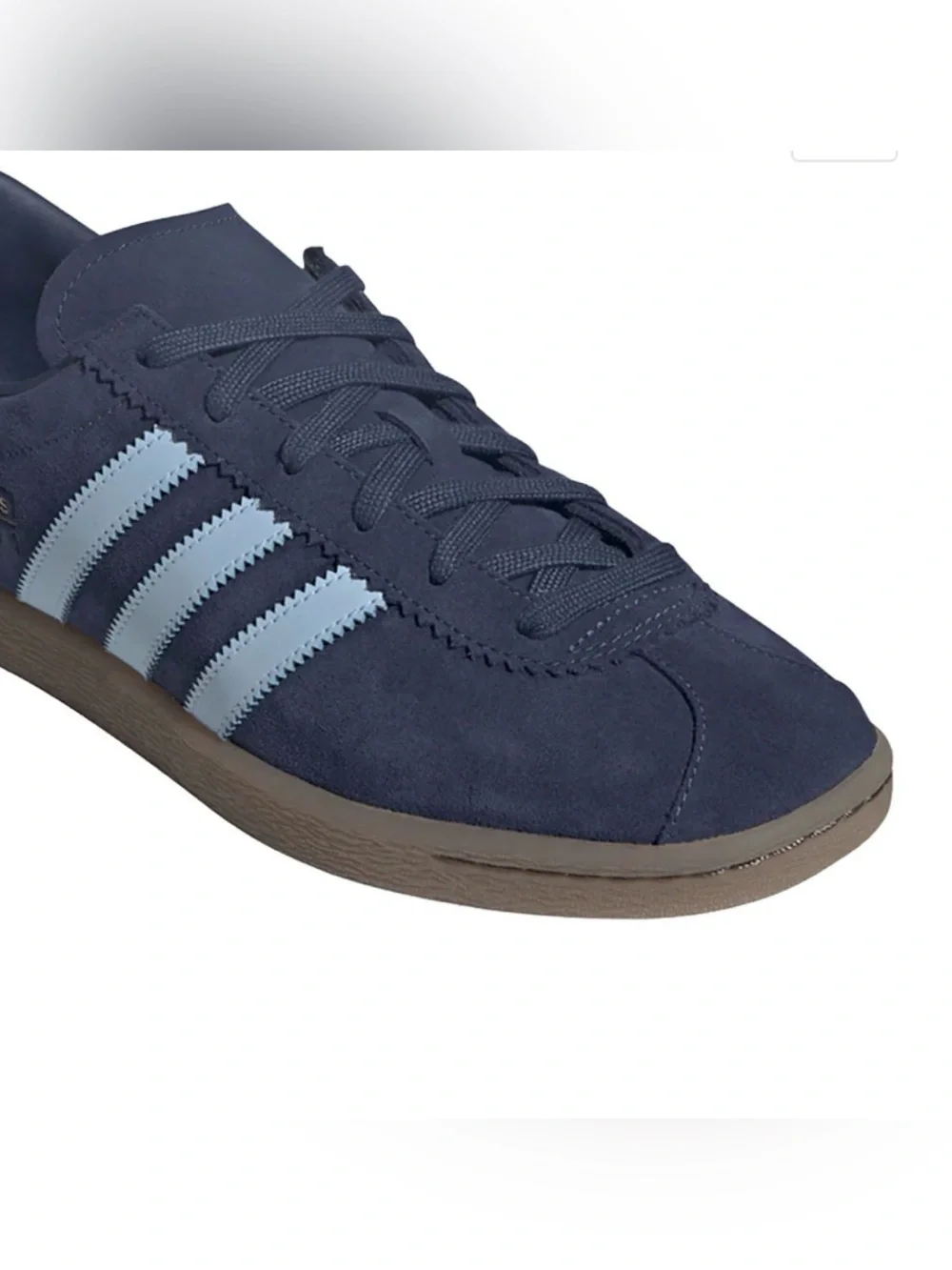 adidas Navy STADT Suede Sneakers with Light Blue Stripes and Gum Sole 10.5M